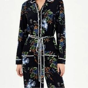 ZARA Tropical Birds Paradise Jumpsuit Size Small NWOT